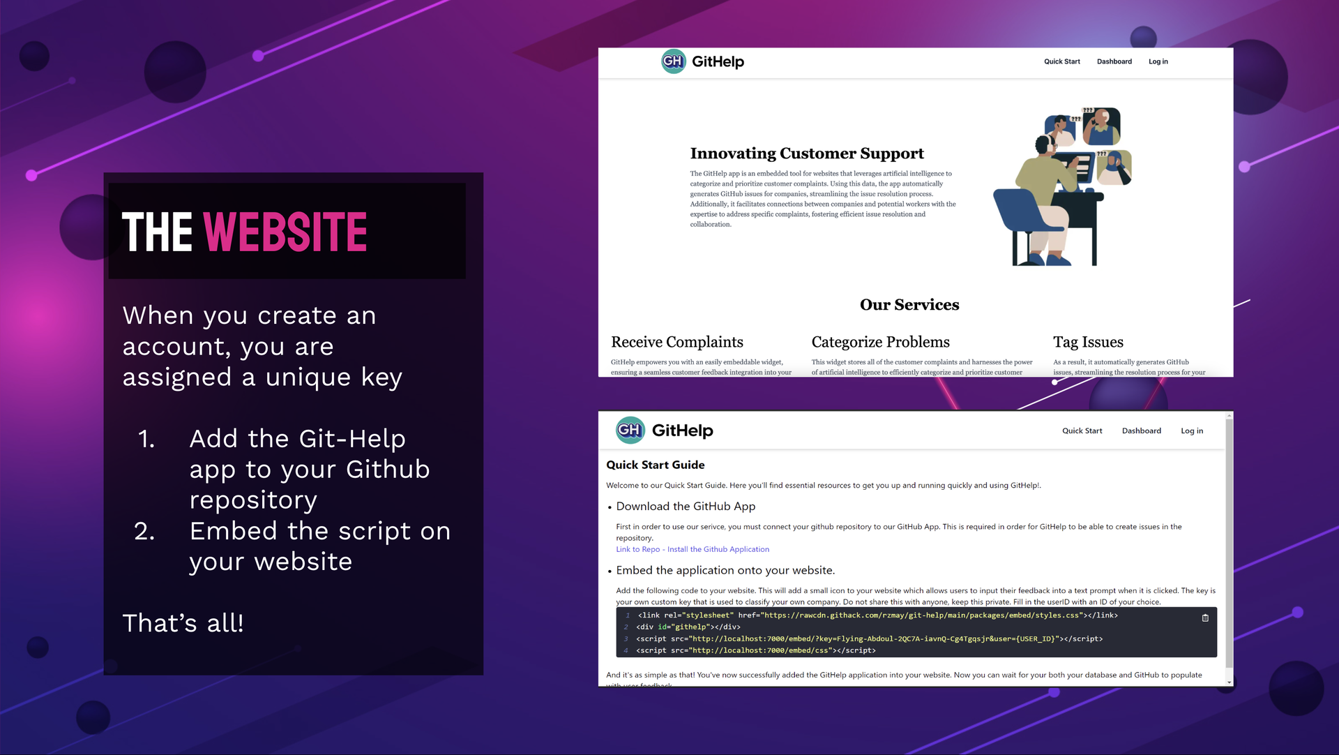 GitHelp landing page and feedback widget entry point.