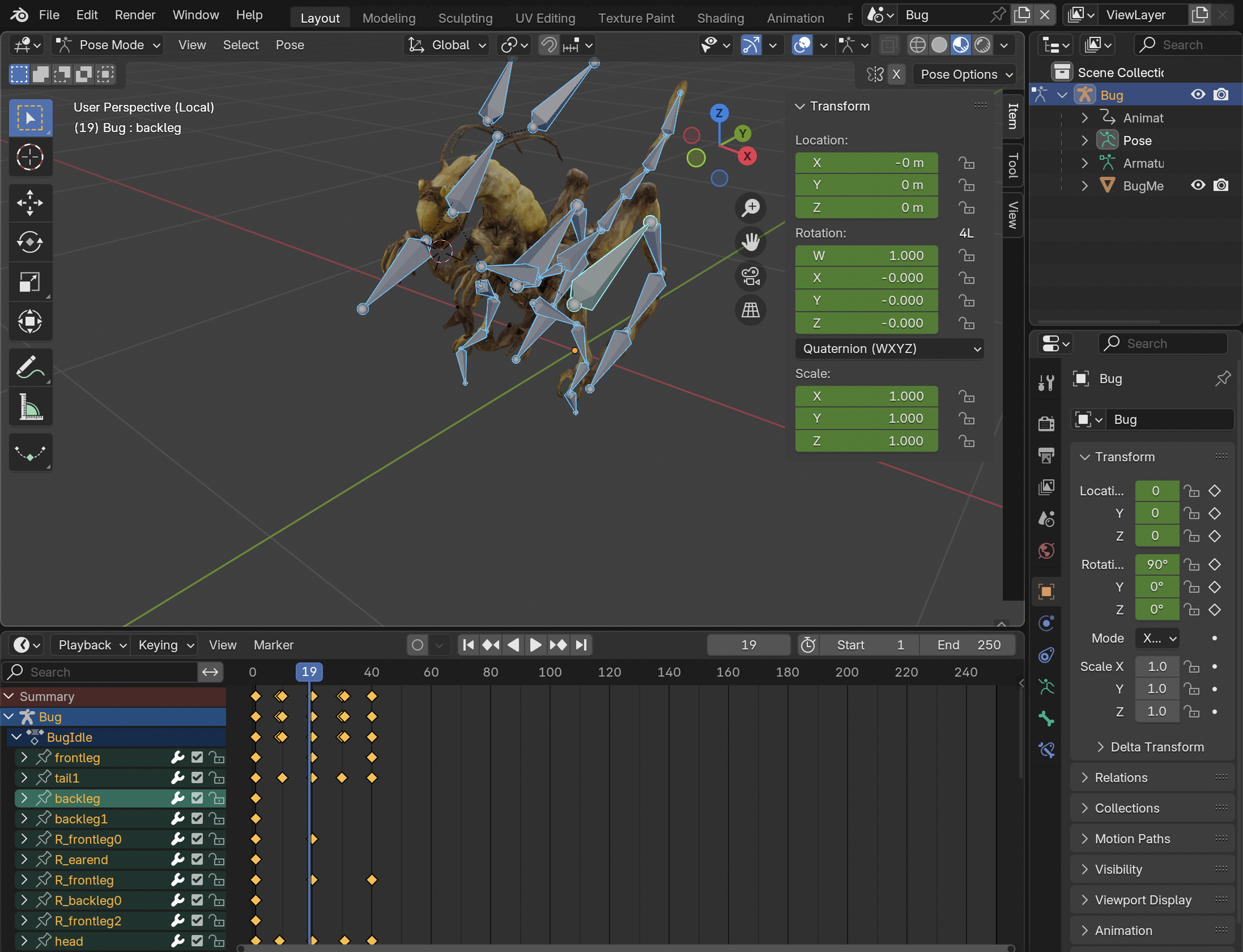 Rigging and animation for the final boss model in Blender.