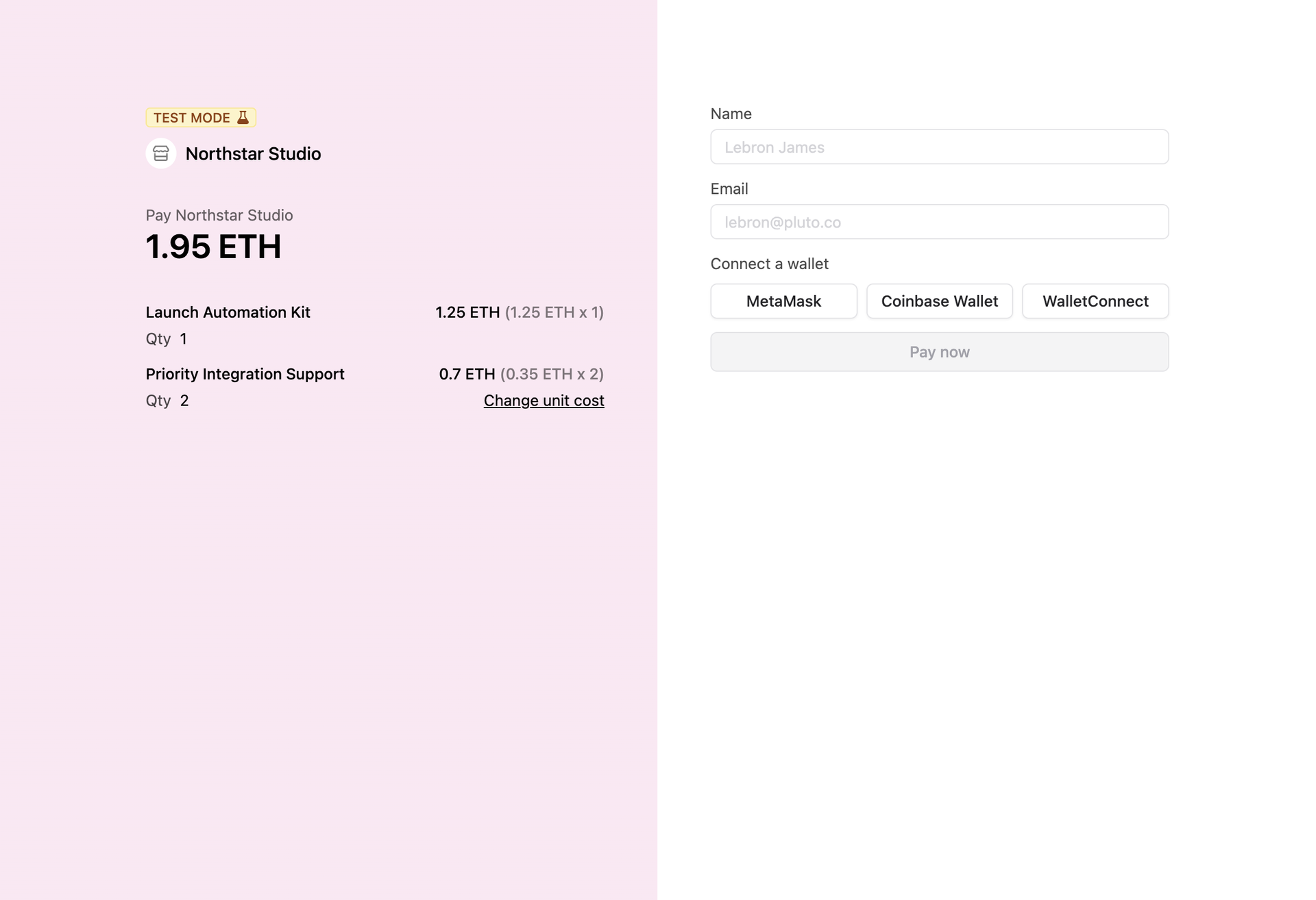 Hosted checkout flow for accepting payments without writing code.
